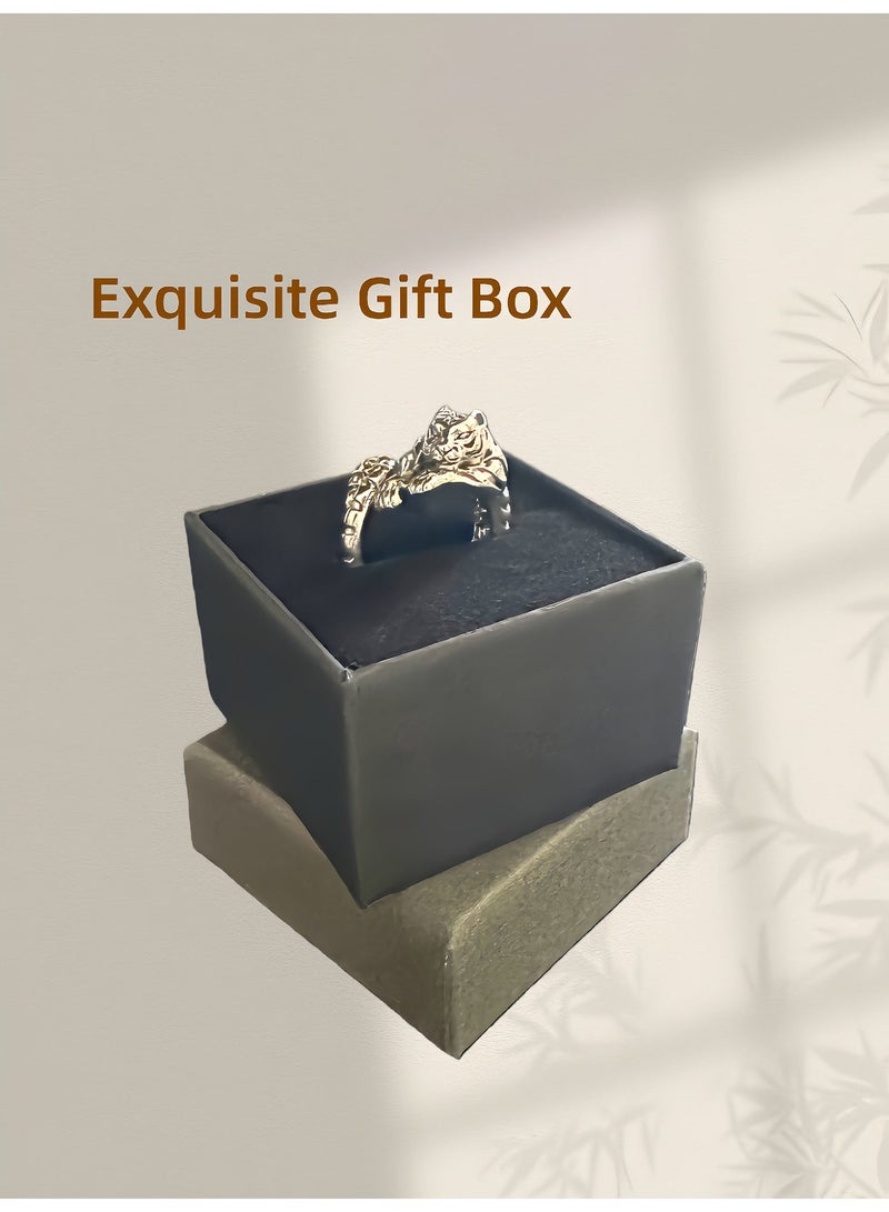 Hiras Tiger Ring for Men, Thai Silver Adjustable Open Ring, Statement Ring, Vintage Adjustable Jewelry Gift for Men Women - Image 5